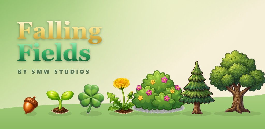 Falling Fields key art — the growth ladder rising from an acorn and sprout up to a full tree.